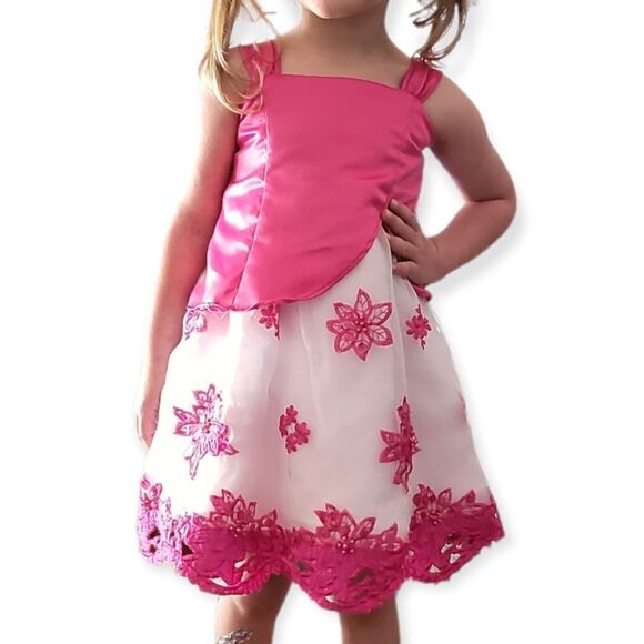 Hot Pink Embroidered & Bead Embellished Satin Party Dress - Picture 2 of 2